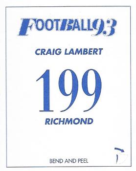 1993 Select AFL Stickers #199 Craig Lambert Back